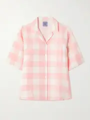 [Thierry Colson] Thierry Colson - Zouk Checked Linen And Cotton-blend Shirt - Pink - small small Pink