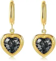 [Nvzi] c suitable for both men and women, set with zircon peach heart earrings, stainless steel gold-plated earrings, love pendant, titanium steel earrings (black), 1*3cm/0.4*1.2in, 01, No Gemstone