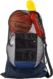 Extra Large Ball Bag Mesh - 28x18 Inch Heavy Duty Sports Bag for Basketball Soccer Volleyball Football | Adjustable Shoulder Strap | Team Balls Equipment Carrier | 600D Heavy Duty Mesh (Black)