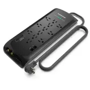 Black Heavy Duty Surge Protector Power Strip 6 ft Cord with 12 120V-Outlet Ex...