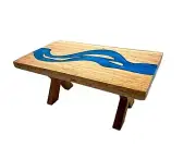 Dolls House River Table Solid Ash Bespoke Blue Epoxy Resin Dining Furniture 1:12