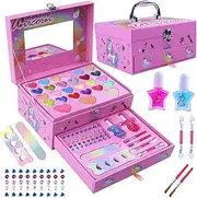 Kids Makeup Kit for Girl Unicorn Toys - Real, Non Toxic Washable Girls Play Makeup Set with Multicolor Diamond and Make Up Case, Age 5-12 Year Old Children Princess Christmas Birthday Gifts
