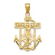 14k Yellow Gold Polished Textured Mini Mariners Crucifix Pendant