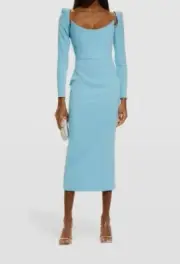 $1950 Alex Perry Women's Blue Brielle Zip-Cuff Crepe Column Midi Dress Size 6