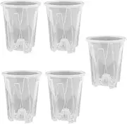 5Pcs Clear Plastic Orchid Pots, 14cm Orchid Pots with Drainage Holes and Saucers, Breathable Slotted Nursery for Orchids, Succulents, Houseplants (Round)
