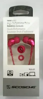 Scosche ThudBuds High Performance Noise Isolation Earbuds Secure Fit Sport Pink