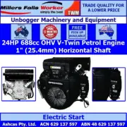 Millers Falls 24HP 688cc Petrol Engine V-Twin 25.4mm Horizontal Shaft Key Start