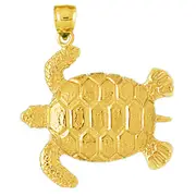 14K Gold 34MM Long Sea Turtle Pendant