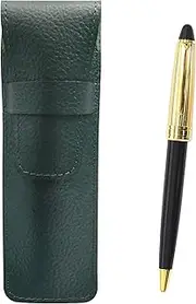 SASMG-800B-B Neo D-800 Holi Gold Finish Retro Ballpoint Pen Set, Black Grain Leather Pencil Case Moss Green