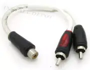 WHITE RCA Y-ADAPTER 1 FEMALE TO 2 MALE 3X SHIELDED & TWISTED SPLITTER CAR MARINE