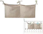 Baby Crib Pocket - Portable Bedside Bag Diaper Nursery Crib Organizer,Multiple-use Organizing Bag Baby Bedding with 2 Pockets for Nappy & Feeding Bottle