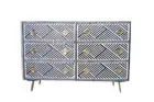 Bone Inlay Optical Inlay Chest of 6 Drawer in Black Color