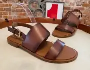 Naturalizer Lodge Brown Leather Open Toe Flat Slingback Sandals Fairfax 9 New