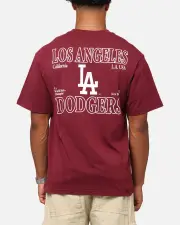 [MAJESTIC ATHLETIC] Majestic Athletic Los Angeles Dodgers Cassell Wordmark T-shirt Maroon - Size L L Maroon