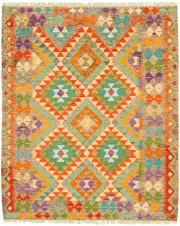 Vintage Hand Woven Kilim Rug 5'1" x 6'2" Traditional Wool Carpet