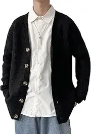 [Generic] Men's Oversized V Neck Cardigan Sweaters Oversized V Neck Button Sweaters for Men Male Big&Tall Button Cardigan