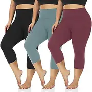 [we fleece] 3 Pack Plus Size Capri Leggings for Women -Stretchy X-Large-4X Tummy Control High Waist Spandex Workout Yoga Pants
