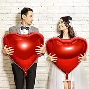 4 Pieces 32 Inches Large Heart Shaped Balloons Huge Red Foil Valentine‘s Day Love Balloons for Wedding Engagement Anniversary Party Favor Decorations