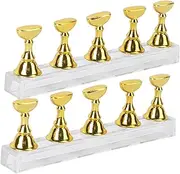 HAKIDZEL 2 Sets Acrylic Nail Tips Practice Display Stand Magnetic Crystal Holder with Long Chessboard Design for False Nails Includes Stands Magnetic Bar Golden