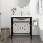 Bathroom Washbasin Frame with Built-in Basin Black Iron,Bathroom Cabinet