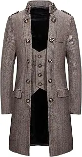 [Qolkmuiy-GJ] Men's Winter Faux Waistcoat Overcoat Classic Wool Blend Trench Coat Casual Double Breasted Long Pea Topcoat