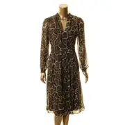 ANNE KLEIN NEW Women's Tyrol Combo Animal Print V Neck Fit & Flare Dress 2 TEDO