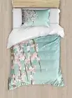 Flower Duvet Cover Set, Freshly Blooming Cherry Blossom Branches Buds,