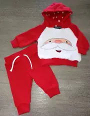 baby boy girl NEW NWT CHRISTMAS SANTA SWEATS SET FURRY FACE PANTS HOODIE 12/18 m