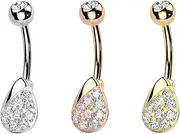 [beyoutifulthings] Navel Piercing Tear Drop Cubic Zirconia Silver Gold Rose Gold Clear Navel Piercing Surgical Steel Banana Bell Bar Length 10 mm