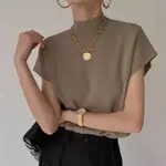 韓版顯瘦百搭氣質中高領無袖針織馬甲女小眾設計感T恤寬鬆短版短袖上衣