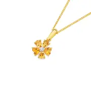 9ct Gold Citrine & Diamond Flower Pendant in Yellow