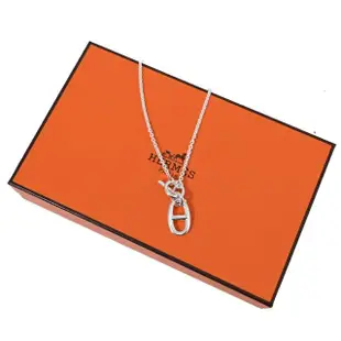 【Hermes 愛馬仕】品牌經典H LOGO豬鼻子造型純銀鎖骨項鍊(銀)