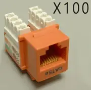 100 Pack Lot - CAT5e Keystone RJ45 110 Punch Down Keystone Snap-In Jack - Orange