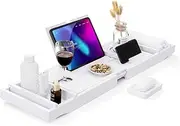 TooToo Expandable Bathtub Caddy Tray Bamboo Bath Table Over Tub with Wine & Book Holder