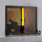New Fireplace Screen with Hinged Doors Cast Iron Border Sturdy Steel Frame...