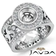 Diamond Engagement Ring 18k White Gold Round Semi Mount Halo Pave Setting 1.3Ct