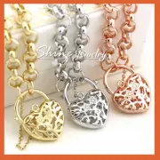9K GOLD GF WOMENS GIRLS SOLID ANTIQUE BELCHER RING HEART PADLOCK BANGLE BRACELET