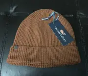 NWT Vineyard Vines Rib Knit Cuff Beanie Mens One Size Bronze Leather Whale DC