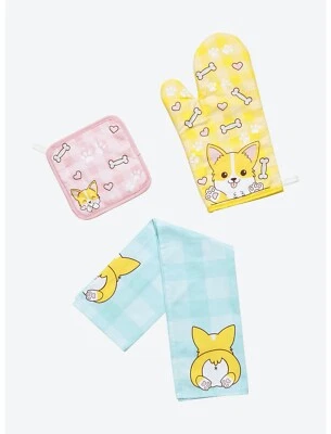 Corgi DOG Pals Kitchen Set Oven Mitt Pot Holder & Towel NEW