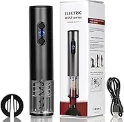 LeadwayTek Electric Wine Bottle Opener Rechargeable Professional Automatic Red Wine Corkscrew Opener Cordless Auto Reusable Easy Carry Wine Opener Set with Foil Cutter and USB Charging Cable,Black