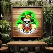 Hanging Art Neon Signs Patrick's Day Skeleton Neon Sign Print Hat and Beer LED Light USB Powered for Artwork Home Party Decoration 35cm×33.3cm