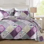 King Size Quilt Set 3 Pcs Purple Patchwork King Quilt 2 Pillowcases Lightweight