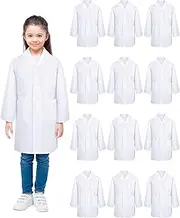 [Seajan] 12 Pcs Unisex Kids Lab Coat Bulk Soft Kids Scrubs White Doctor Coat Scientist Toddler Costume for Boys and Girls