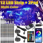 14X Motorcycle bluetooth APP LED Light Underglow Underbody Neon Accent Strip Kit