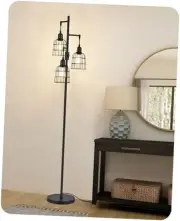 Dimmable Floor Lamp, 3 LED Edison Bulbs Included, Industrial Tree Farmhouse