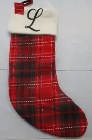 WONDERSHOP TARGET TARTAN RED CHRISTMAS STOCKING LETTER L MONOGRAM RED 18" NEW
