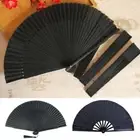 DIY Chinese Style Folded Fan Painting Hand Held Fan Black Silk Folding Fan
