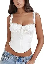 [YADMISU] Women's Lace Up Cami Corset Tops Cold Shoulder Zip Side Ties Back Sexy Going Out Bodyshaper Bustier Top