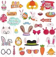 30Pcs Easter Photo Booth Props with Stick, Easter Party Decorations Accessories