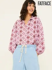 FatFace Ebby Heather Purple Tile Patch Geo 100% Cotton Blouse (E79968) | $114